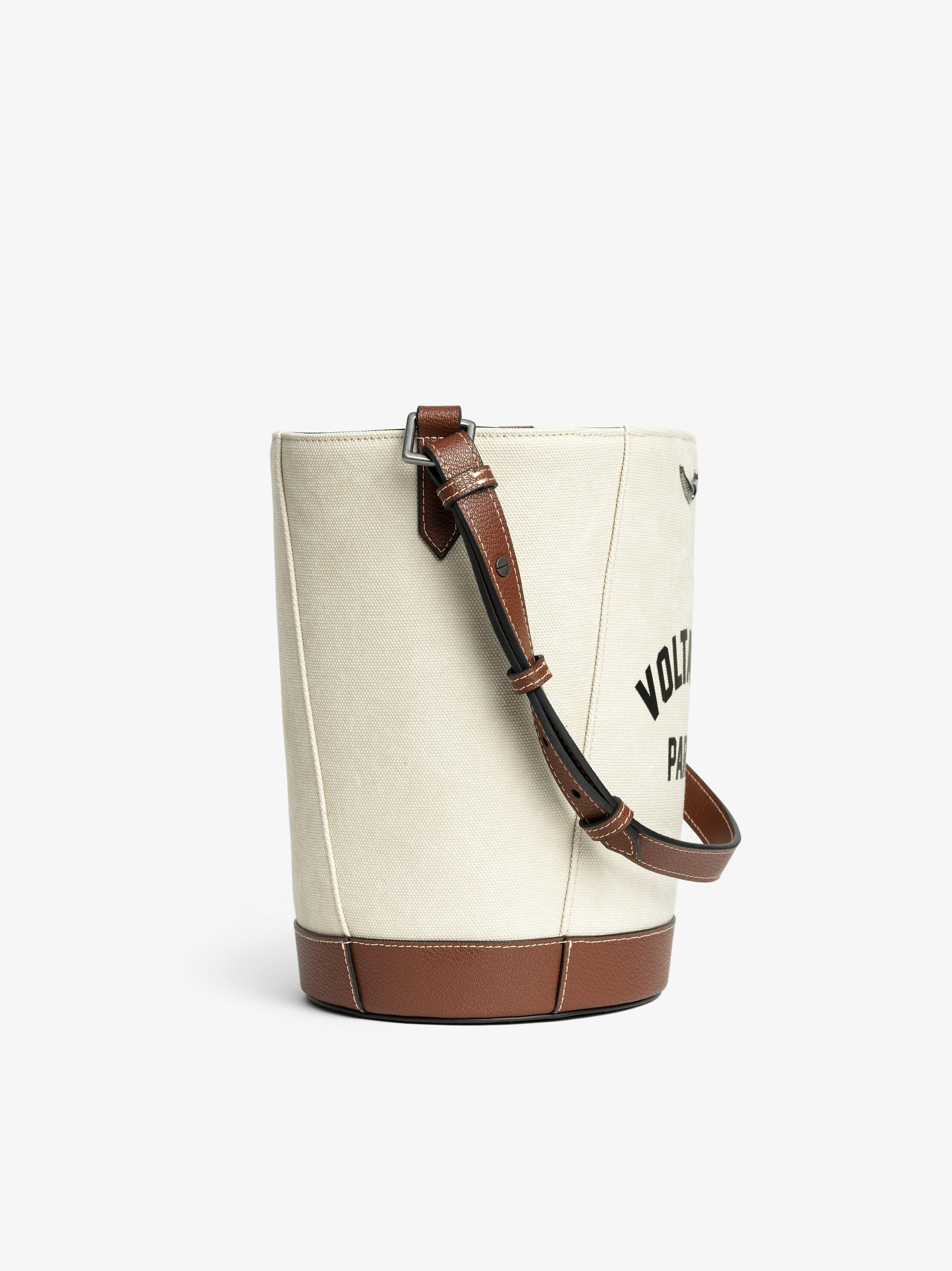 Z Bucket Voltaire Bag - Canvas and grained leather bucket bag with adjustable strap and wing signature.